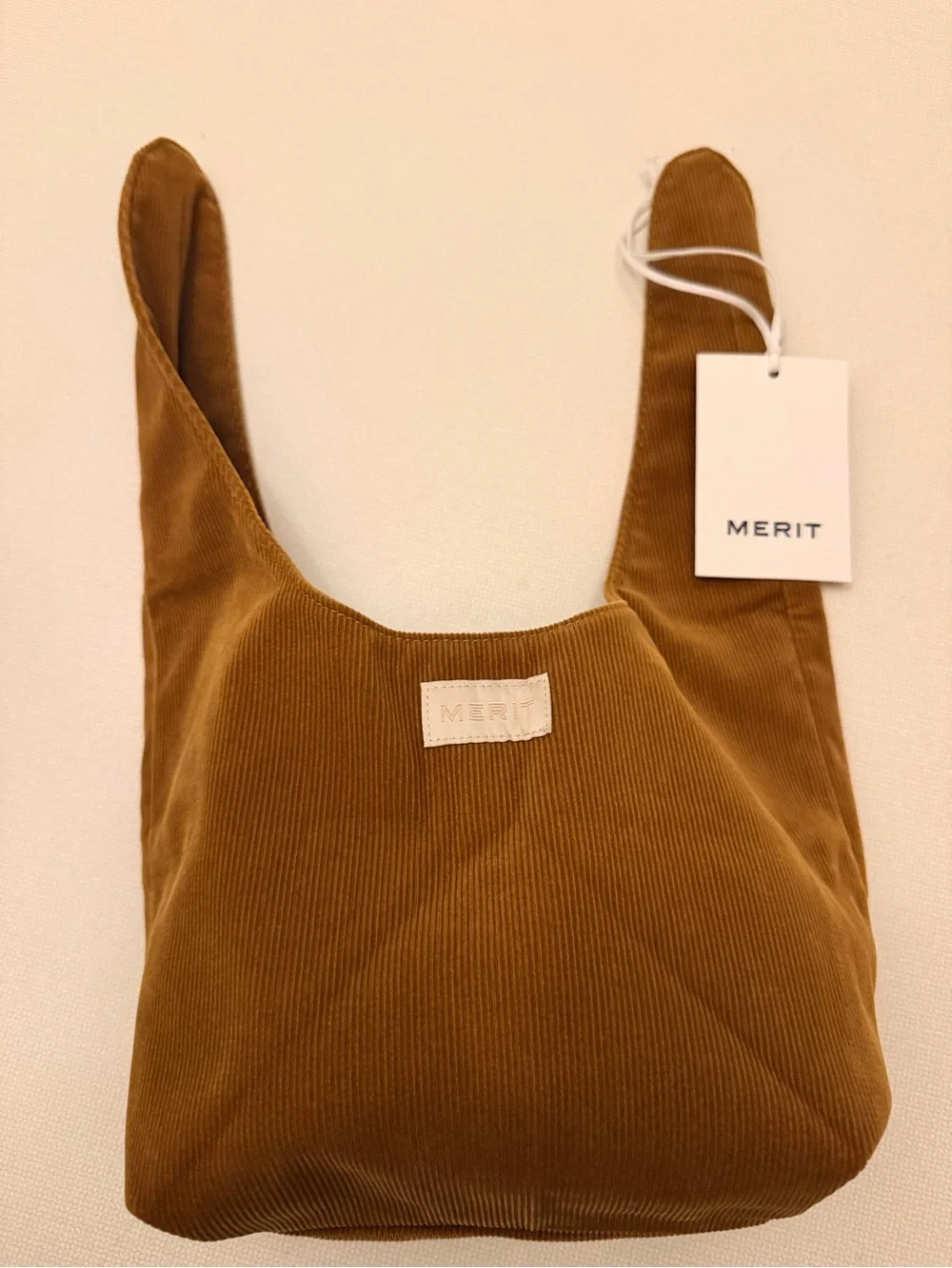 MERIT Corduroy Knot-Top Cosmetic Bag in Camel Brown